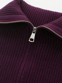 Women's Zip-Up Ribbed Casual Knit Vest - Burgundy - View 3