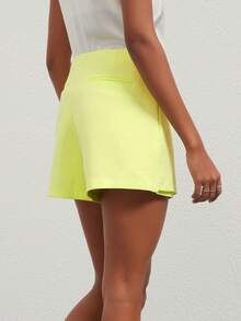 Se-Helo Fashion Casual Versatile Solid Color Asymmetrical Skirt Shorts - Neon Yellow Green Summer - Fluorescent Yellow-green - View 5