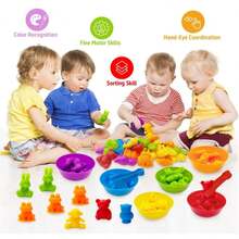 Color Sorting & Stacking Counting Toy Set With Bowl, Preschool Learning Activity, Montessori Sensory STEM Toys, Daycare Supplies, Gift For Toddlers Boys Girls, Random Color & Accessories - Multicolor - View 5