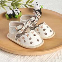 1 Pair Girls Fashion Versatile Printed Bow Knot Hook & Loop Design Non-Slip Sandals, Summer Spring Autumn - White - View 10