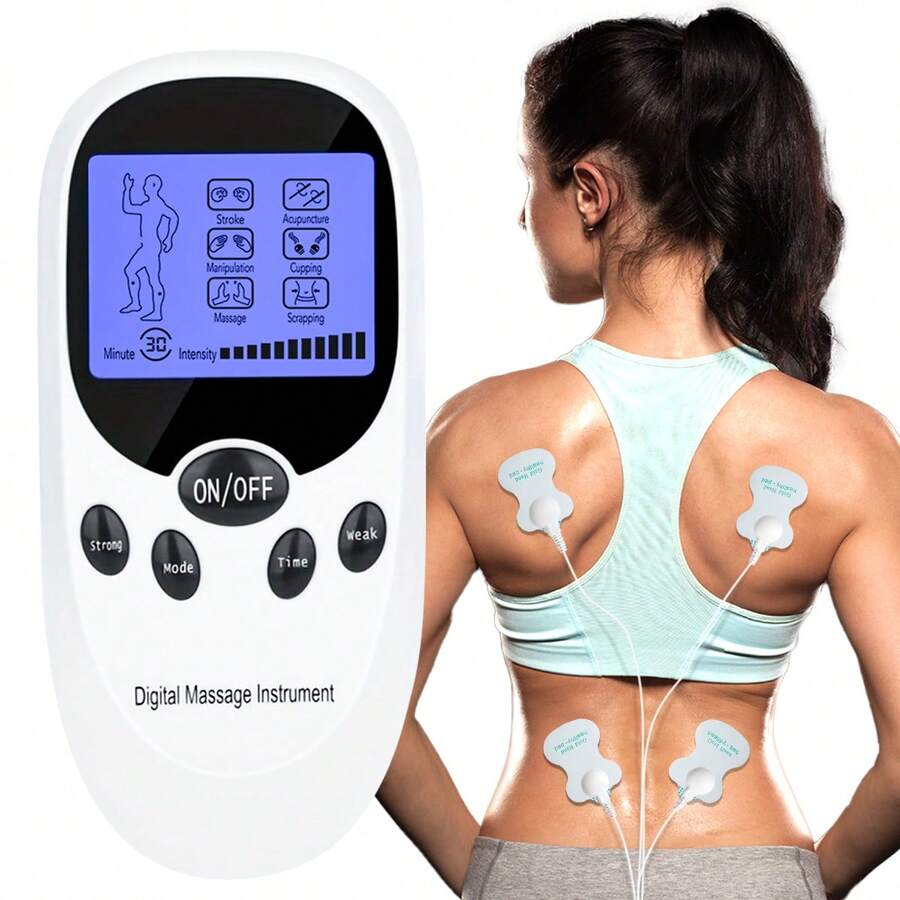 TENS + EMS Dual Channel Muscle Relief Therapy Pulse Massager With 8 Electrodes For Shoulder Pain, Shoulder And Back Pain, Knee Muscle Pain, Injury Recovery, With Portable Design, It Is The Best Gift For Friends And Relatives! - White - View 1