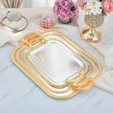 Khay kim loại hai tông màu sang trọng, viền vàng, thích hợp cho bàn ăn/đám cưới/kệ trưng bày, trang trí nhà cửa cao cấp lấy cảm hứng từ thiên nhiên, khay hình chữ nhật trang trí phong cách retro có tay cầm, trang trí tiệc tùng và khay phục vụ, khay phục vụ lễ cưới gia đình, khay đựng đồ trang điểm và trang sức. - Nhiều màu - Xem 9