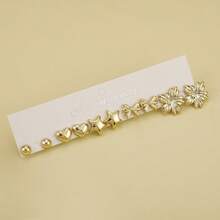 Set de 5 a 40 pares de pendientes chapados en oro con diferentes formas de animales, estrellas de mar, conchas, flores, mariposas, ositos pequeños, adecuados para el uso diario de todas las niñas - #5 Dorado - Ver 4