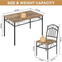 Juego de 4 mesas de comedor, mesa y sillas de estilo industrial retro, juego de mesa y sillas de madera para espacios pequeños, rincón de desayuno, 1 mesa + 4 sillas - Marrón - Ver 2