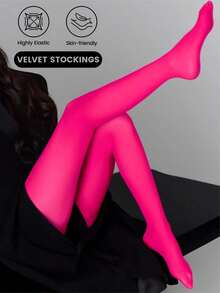 Plus Size Women's Fuchsia Silky Soft Skinny Tights, Stylish Snag-Resistant Pantyhose, Suitable For Holidays, Parties, Casual Everyday Wear, Essential For Autumn, Comfortable And Warm - Hot Pink - View 2