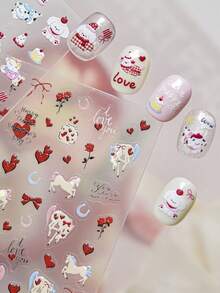 1pc Sparkling Horse Romantic Love Rose Valentine's Day Bow Chinese New Year Pony Nail Stickers Stickers - Multicolor - View 1
