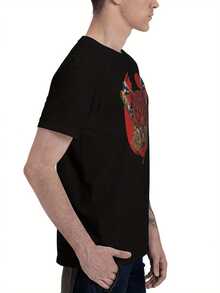 Camiseta gráfica retro de lobo samurái para hombres - 100% algodón, transpirable, estilo casual Y2K de gran tamaño, manga corta, cuello redondo, impresión por transferencia de calor, ropa para desplazamientos al aire libre, ropa casual para exteriores| Camiseta gráfica llamativa| Ajuste Cómodo, Camisa de Lobo - Negro - Ver 4