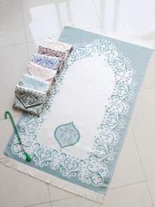 3pcs/Set Ramadan Holiday Gift, 70cm*110cm Tasseled Blanket, Lightweight & Soft, Includes Storage Bag & Beaded Tassel, Vintage Floral Pattern Design, Soft & Washable - Multicolor - View 1