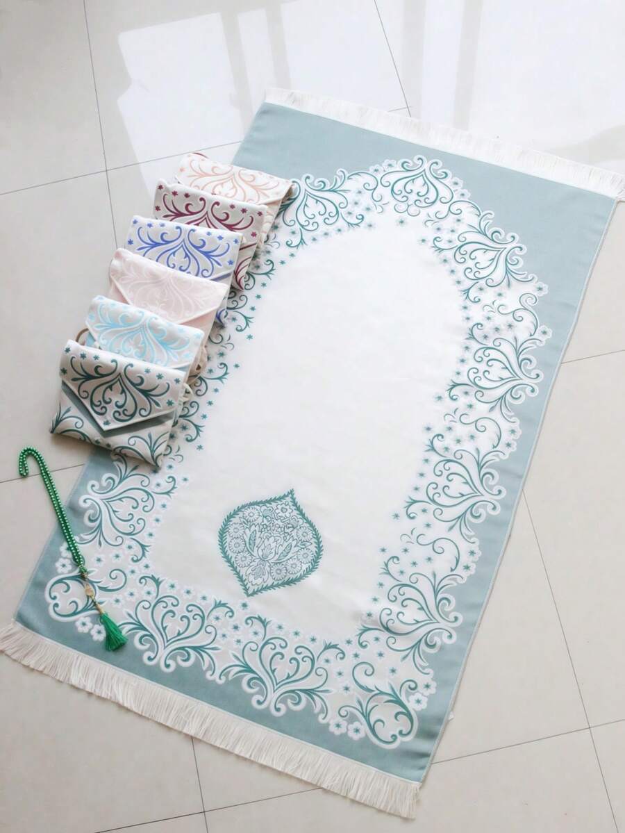 3pcs/Set Ramadan Holiday Gift, 70cm*110cm Tasseled Blanket, Lightweight & Soft, Includes Storage Bag & Beaded Tassel, Vintage Floral Pattern Design, Soft & Washable - Multicolor - View 1