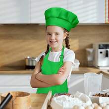 2pcs/Set Kids Apron And Chef Hat Set, Boys & Girls Apron With 2 Pockets, Adjustable, Children's Painting Apron, Suitable For Cooking, Classroom, Baking, Painting, Crafts, BBQ, DIY, Party, Ages 6-13 - Multicolor - View 5