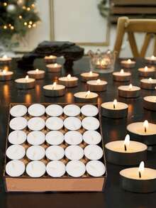 50pcs/Set Smokeless Mini Tea Light Candles Set, Unscented Candles, Suitable For Anniversary Dinner, Wedding, Valentine's Day Decoration - Multicolor - View 3