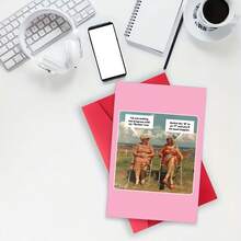 1 Piece, Rude And Funny Birthday Cards, Very Suitable For Best Friends, Husbands And Wives, Lovers And Spouses, Dirty Jokes, Business Supplies, Unusual Items, Interesting Birthday Cards, Vintage Old Photo Birthday Cards - 紅色 - 查看 2