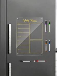 1 Set Magnetic Transparent Acrylic Weekly Planner Whiteboard, Erasable Magnetic Fridge Sticker (Includes 6 Random Color Whiteboard Markers)
