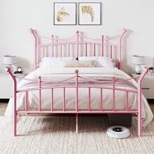 Allewie 14 Inches Twin/Full/Queen/King Size Metal Platform Bed Frame With Elegant Crown Headboard & Footboard, Sturdy Mattress Foundation With Under-Bed Storage, Easy Assembly, No Box Spring Needed, Pink - 粉色 - 查看 1