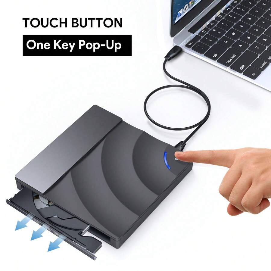 1pc Laptop CD/DVD Drive, Laptop DVD Player, USB 3.0 Ultra-Slim Portable External CD/DVD Burner Drive Compatible With Laptop & Desktop, Windows 10/8/7 XP, CD/VCD/DVD Player And Burner - Multicolor - View 1