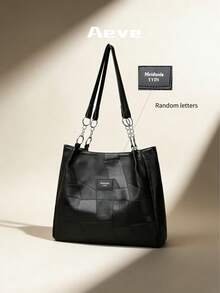 Women's Large Capacity Patchwork Textured Tote Bag, Vintage Personalized Punk Style Handbag, Y2K Style, Street Fashion Casual Shopping Crossbody Bag For Dating, Suitable For Carrying Cosmetics, Commuting, Business Travel - Black - View 7