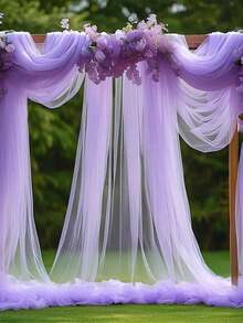 1pc 3.15m Purple Sheer Voile Curtain, Chiffon Ceiling Drape, Romantic Wedding Ceremony Decor, Multipurpose Sheer Curtain, Outdoor Wedding Decor, Bridal Shower Decor, Wedding Reception Decor, Birthday Party Decor, Wedding Arch Backdrop, Party Background Decor - Purple - View 2