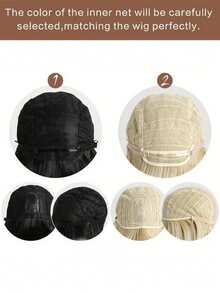 باروكة بوب ذهبية أنيقة مقاس 12 بوصة مقاومة للحرارة كثيفة الكثافة مع غرة، مناسبة للارتداء اليومي والحفلات