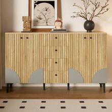 Armoire de rangement élégante – 4 portes et 4 tiroirs, style minimaliste – Polyvalente pour salon, salle à manger ou entrée – Dimensions : 160 cm (L) x 36 cm (P) x 94 cm (H) - Bois + Panneau de particules-1 - Voir 7