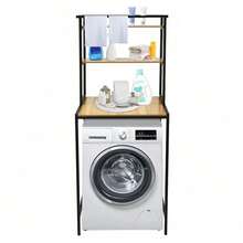 3 Single-Tier Washer And Dryer Storage Rack MDF, Iron, Rubber Black+ Log Modern Rectangular Load-Bearing Capacity: 22lbs For Bathrooms, Laundry Rooms, Balconies, Porches, Living Rooms - Black+ Log - View 1
