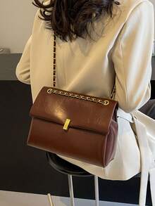 Bolso de tote de gran capacidad, bolso minimalista de debajo del brazo, nuevo bolso cruzado de hombro con cadena, bolso de viaje retro de moda - Marrón - Ver 5