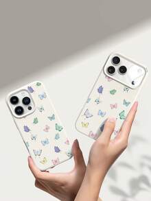 1pc Butterfly Pattern, Large Hole Liquid Beige Shock-Proof Phone Protective Case, Silicone Material, Can Be Given As Holiday Gift, Compatible With Apple IPhone Xs/Xs Max/Xr/11 12 13 14 15 16 Pro/Pro Max/14 15 16 Plus/17, Unisex