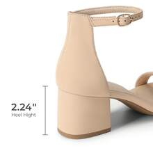 Women Low Chunky Heeled Sandals Classic Open Toe Ankle Strap Summer Heeled Sandals With Adjustable Buckle For Daily Work Wedding Party - Nude - View 5