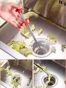 1pc 60/160/200cm Steel Wire Drain Clog Remover Grabber Hook For Toilet, Sink, Kitchen Drain Clogged Cleaning - Red - View 5