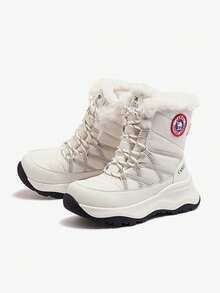 CAMEL CROWN Giày bốt mùa đông đế xuồng ngoài trời dành cho nữ, giày cotton dày dặn, chống thấm nước, lót lông cừu, cao đến giữa bắp chân. - Màu be - Xem 1