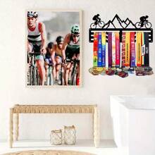 1pc Metal Mountain Bike Medal Hanger, Metal Mountain Bike Medal Display Rack, Hanging Medal, Living Room Bedroom Statue Wall Decor, Outdoor Porch, Gift, Metal Art, Ideal Sports Medal Decoration Gift For Athletes And Coaches - Black - View 4