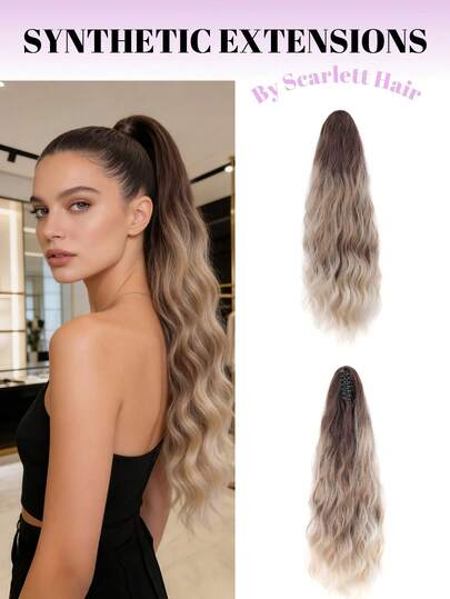 60 cm peruk med clips-on hästsvans, långa vågiga lockar, lös och naturlig ombre-hästsvans, lämplig för damfester, högtidspresent, musikfestival, håraccessoarer för fester, perfekt för vardagsbruk, salongsbruk, cosplay, bröllop, Y2K, lolita, JK, lämplig för tunt hår, nybörjare och alla hudtoner, present till nyår och alla hjärtans dag, hårdekoration