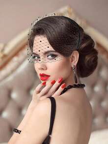 1pc Vintage Headband With Veil, Bridal Tea Party Headpiece, Women Rhinestone & Pearl Hair Hoop, Elegant Decor For Holiday, Halloween Party - Multicolor - View 9