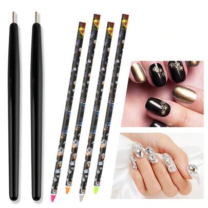 6Pcs Nail Drill Crayon Combination, 2Pcs Magnetic Pen For Steel Ball Caviar Nail Beads Pen And 4Pcs Wax Pencils Pickup Nail Gems DIY Crafts Jewelry Decoration Nail Art Supplies, Nail Art DIY Tools Accessories
