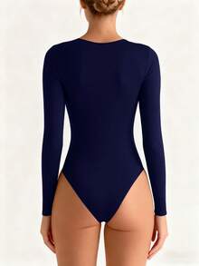 XLLAIS 2025秋季新款性感V领紧身基本款长袖白色连体衣女式休闲T恤日常穿着优雅 - 寶藍色 - 查看 6