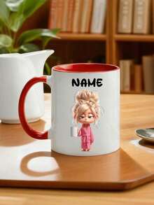 11oz Personalized Coffee Mug - Customizable Name Ceramic Cup, Cute Lazy Girl Design, Dishwasher & Microwave , Leak-Proof, Suitable For Hot & Cold Drinks, Great For Office, Home, Birthday, Coffee Shop And More, Novelty Illustration - Multicolor - View 6