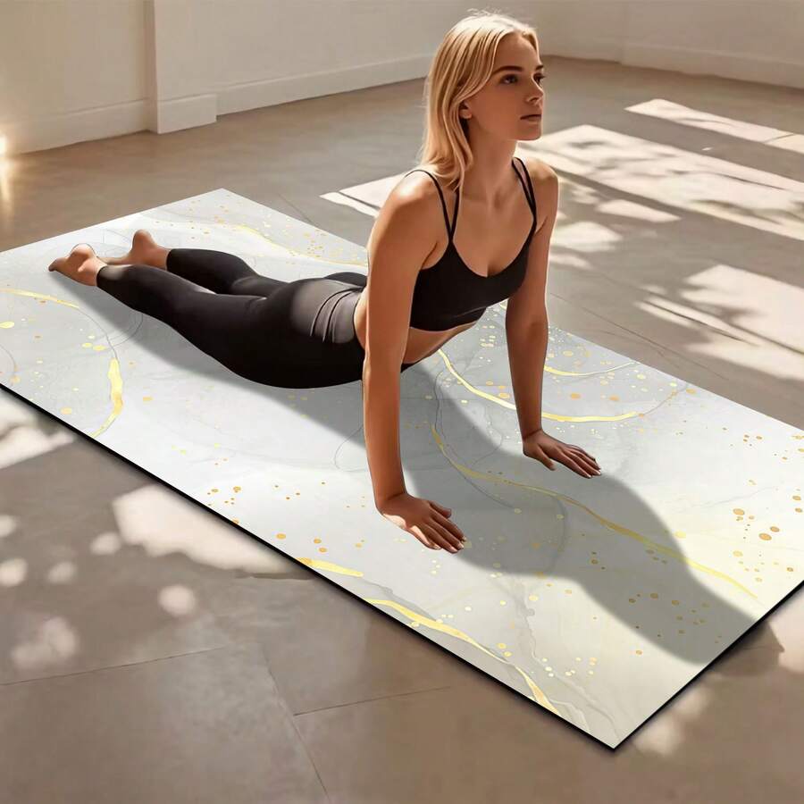 1pc 71*22inch Yoga Mat, Gray & Gold Marble Pattern Non-Slip Durable Extra Wide & Thick Fitness Mat, Home & Professional Beginner Yoga Training Mat - Gray-gold Marble Pattern - View 1