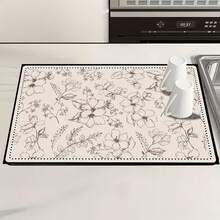 1件装花卉图案不对称耐热速干杯垫，茶水滴垫，花卉风格家用茶几滴垫，厨房浴室吸水硅藻土防滑垫 - 彩色 - 查看 30