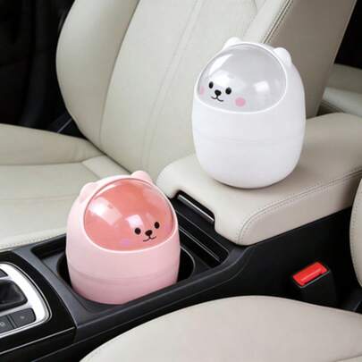Cute Cartoon Flip-Top Mini Trash Can, Small Desktop Garbage Bin, Quiet Closing Design, Space-Saving, Suitable For Home, Office, Dorm And Car, Lightweight Plastic Storage Box, Adding Fun And Practicality To Daily Cleaning And Organization Needs.