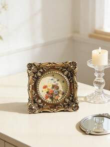 1pc Square Mini Photo Frame Easel Vintage Resin Photo Frame Oil Painting Resin Frame Gallery Wall Decor