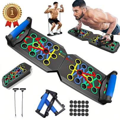 Push-Up Board Training Set, 28 Holes Home Push-Up Training Board, Pull Bar, Chest Muscle Abdominal Training Equipment, Fitness Enthusiasts, Upper Body Strength With A Tension Rope And Upgraded Silicone Handles, User Experience Is Enhanced.