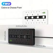 10 In One Power Strip Lightning Protection Device, Compact Design, 3250W 13A AC Socket, Including 7 AC Sockets And 3 USB Ports, With 4 Independent Switches, Portable British Standard Plug, Suitable For Home, Kitchen, Office Or Hotel Use - UK Plug(220-240V) - View 2