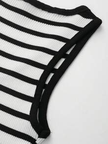 Striped Button V-Neck Sleeveless Knit Vest Top - Multicolor - View 5