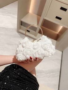 1pc Elegant Rose Flower Design Handbag, Suitable For Weddings, Parties Or Evening Events, Sweet Ladies Wallet, Valentine's Day Gift, Bridal Bag (Random Pattern) - White - View 6