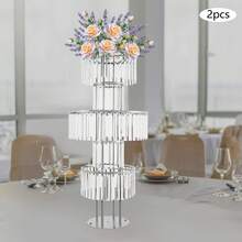 5-Tier Crystal Wedding Flower Stands, 2 Pcs 110 Cm/ 43.3  Inch Gold Vases Centerpieces With 11-Inch Diameter Base, Crystal Vases For Centerpieces, For Wedding Reception Birthday - Silver - View 8