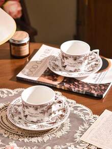 1 Set High-Quality Ceramic Coffee Cups, Gift Box Packaging, Fashionable & Practical, Holiday Gift, Party Tableware, Cafe Supplies, Back To School Coffee Accessories - Black and White - View 11