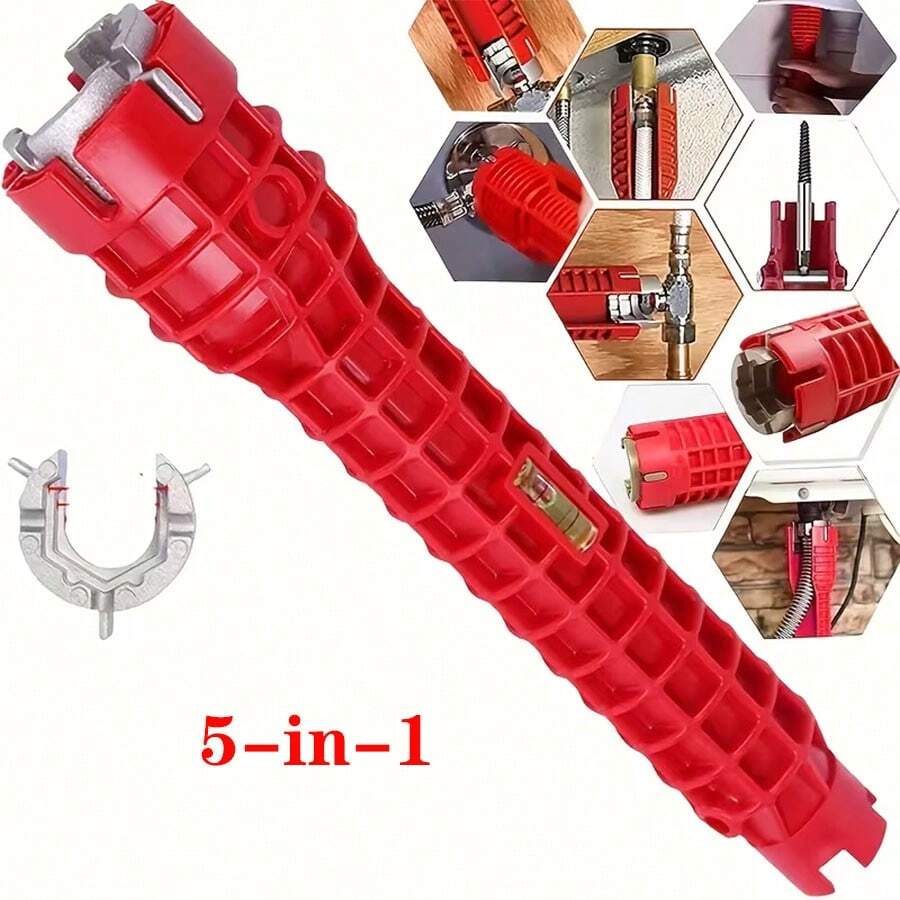 1pc Multi-Functional 5-In-1 Sink Wrench, Non-Slip Handle, Wear-Resistant Plastic, Suitable For Household Plumbing Tools, Used For Faucet, Basin And Valve Repair And Installation