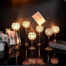 2/3/6/9个装优雅金属水晶球玻璃烛台，带防风玻璃盖，适用于餐厅、客厅、厨房、酒店客房、样板房等场所，可用作香薰烛台。金色水晶烛台，家居装饰，适用于婚礼、烛光晚餐等各种节日，如圣诞节、情人节（不含蜡烛）。