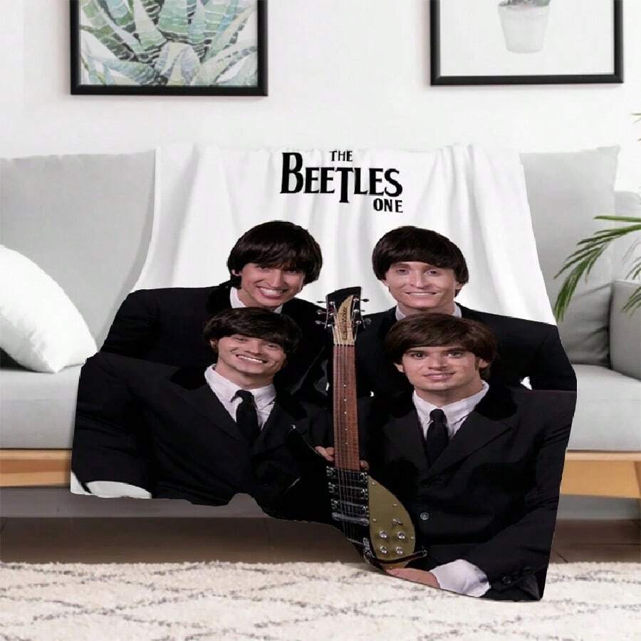 The-B-Beatles Band Blanket Soft Plaid With Print Camping Chair Plead Cover Microfiber Bedding Office Hypoallergenic Flannel.Jpg - White - View 1
