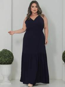 Long Wrap Dress With Thin Straps Made Of Smooth Viscose Linen. - 藏蓝色 - 查看 5