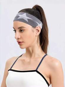 1 Stück Damen Stirnband, Streetwear Sternenmuster, Sichelmond Stickerei, geeignet für Laufen, Radfahren, Yoga Training Haarband Lauf Accessoires Yoga Kopftuch Sport Schweißband - Verschiedenfarbig - Übersicht 2